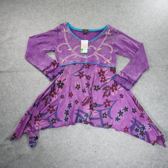 Rising International Shirt Floral Tunic Hippie Fairy Long Sleeve Purple‎ Ruffle - Picture 1 of 14